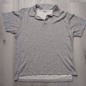 Gustin Polo Mens L Gray Cotton Collared Breathable Designer Short Sleeve